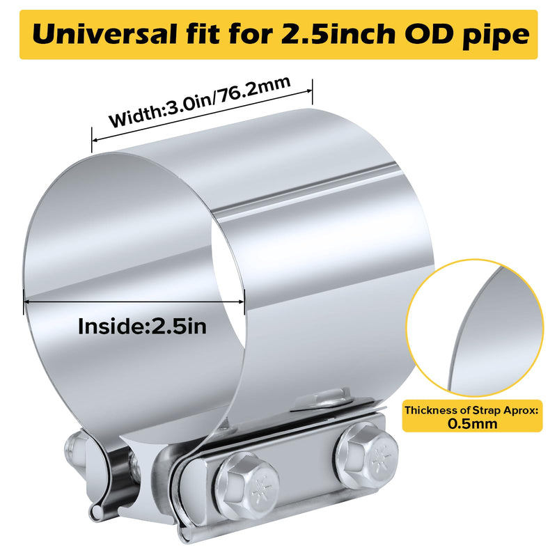Exhaust Clamp, 2.5 Inch Lap Joint Band Clamps 2.5" Stainless Steel Coupler Exhaust Muffler Band Clamp 1 pcs