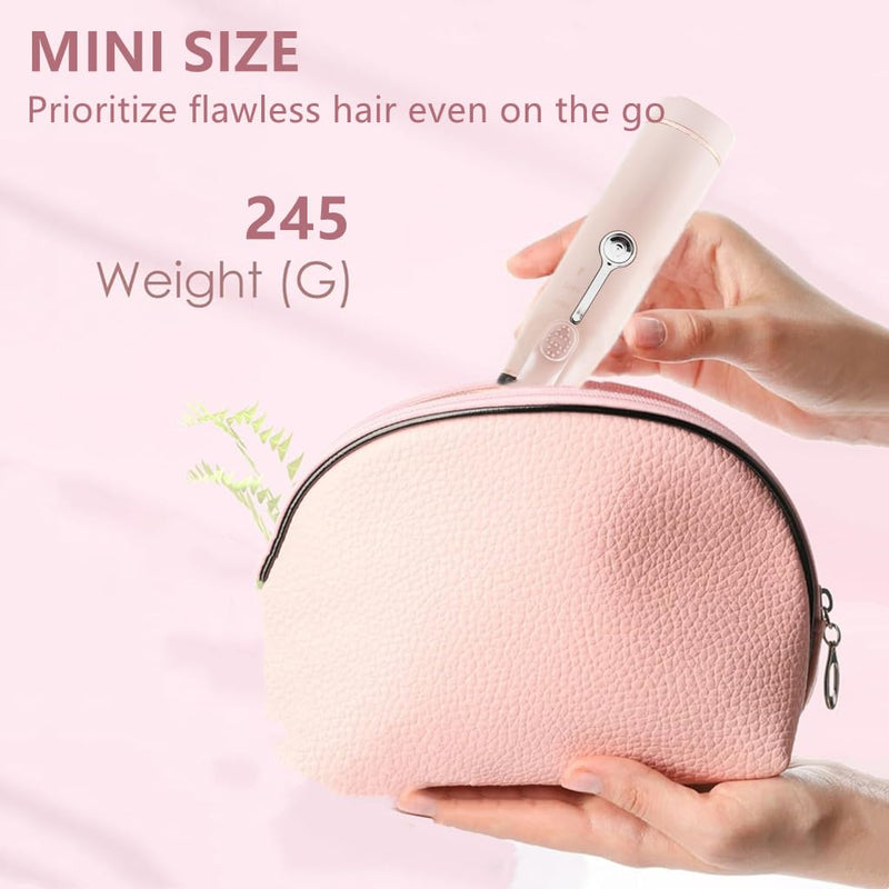  [AUSTRALIA] - Pink Cordless Curling Wand 19mm Ceramic Mini Hair Curler for Travel | polycarbonate exterior fast heat up rechargeable power dual thermal modes female daily styling compact handbag size items