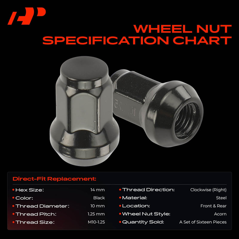 A-Premium 16-PC, Black M10x1.25 Wheel Lug Nut Compatible with Arctic Cat, 2007-2022 Can-Am, 1985-2022 Honda, 1985-2022 Kawasaki, 1991-2022 Suzuki, 2018-2019 Textron Off Road, 1987-2022 Yamaha, Polaris