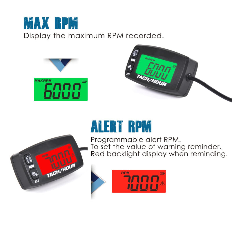 2 Pieces Runleader Digital Maintenance Tach/Hour Meter,Battery Replacement for Small Gas Engine,Used on Riding Lawn Tractor Generator Compressor Chainsaws Outboard Motor Pressure Washers (2)