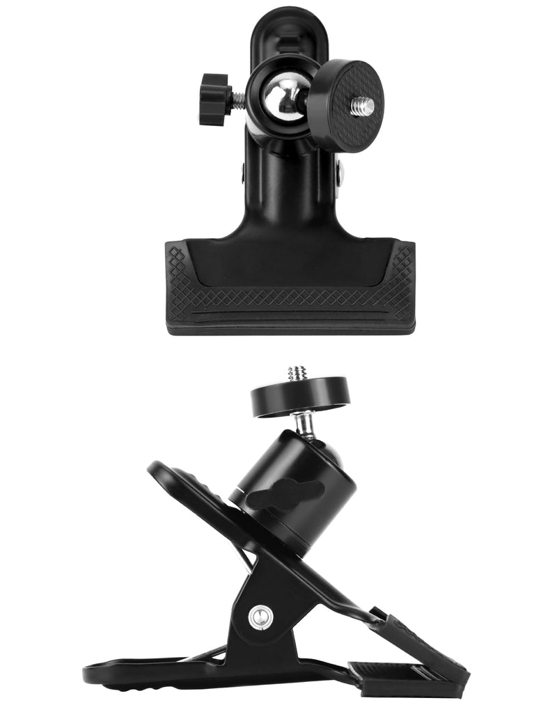 QWORK 4 Pack Multifunctional Tripod Camera Clamp Flash Holder with 360 Swivel Tripod Mini Ball Head, Black