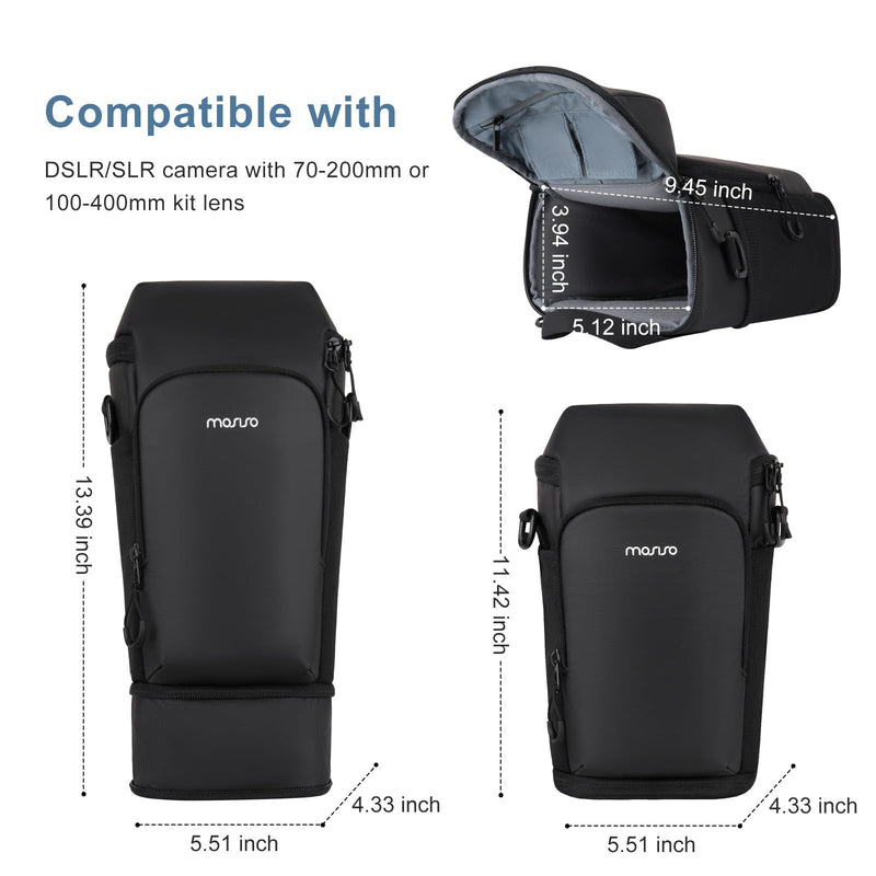 MOSISO Camera Bag, Crossbody Shoulder Photography Bag with Lens Kit, Black | Top Access DSLR SLR Padded Camera Case with Expandable Bottom Layer, Compatible with Canon/Nikon/Sony