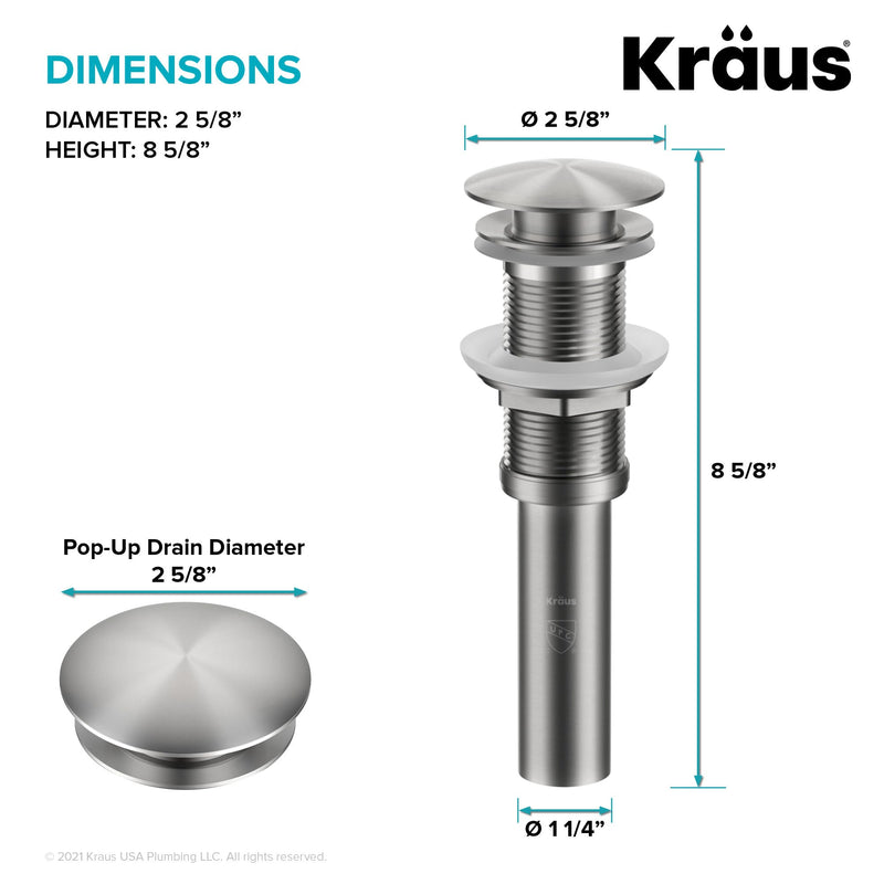 KRAUS Bathroom Sink Pop-Up Drain Assembly in Matte Black for Vessel Sinks and Sinks without Overflow, with Extended Thread for Thicker Countertops, PU-L10MB 10 3/4 Inch