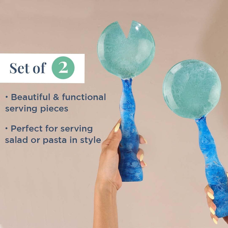 Folkulture Salad Servers or Salad Tongs | Set of 2 (12") Serving Spoons in Kitchen Essentials or Kitchen Utensils Set | Resin Salad Tongs for Serving | Salad Hands or Serving Utensils for Home 12 Inch Aqua Teal