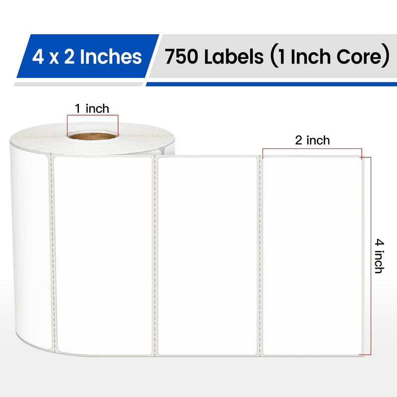 L LIKED 4" x 2" Blank Removable Labels with No Residue, Water and Oil Resistant, Use for Both Home and Office (1 Roll, 750 Labels) 4x2-750