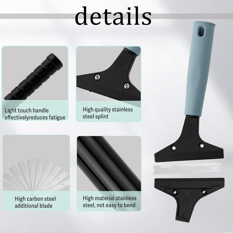 Heavy Duty 4-inch Razor Blade Floor Scraper, 45 Inch Long-Handle, Cleaning Glass Wall Scraper, with 10 Blades, Painting Stripping Tools, Tile, Floors, Walls