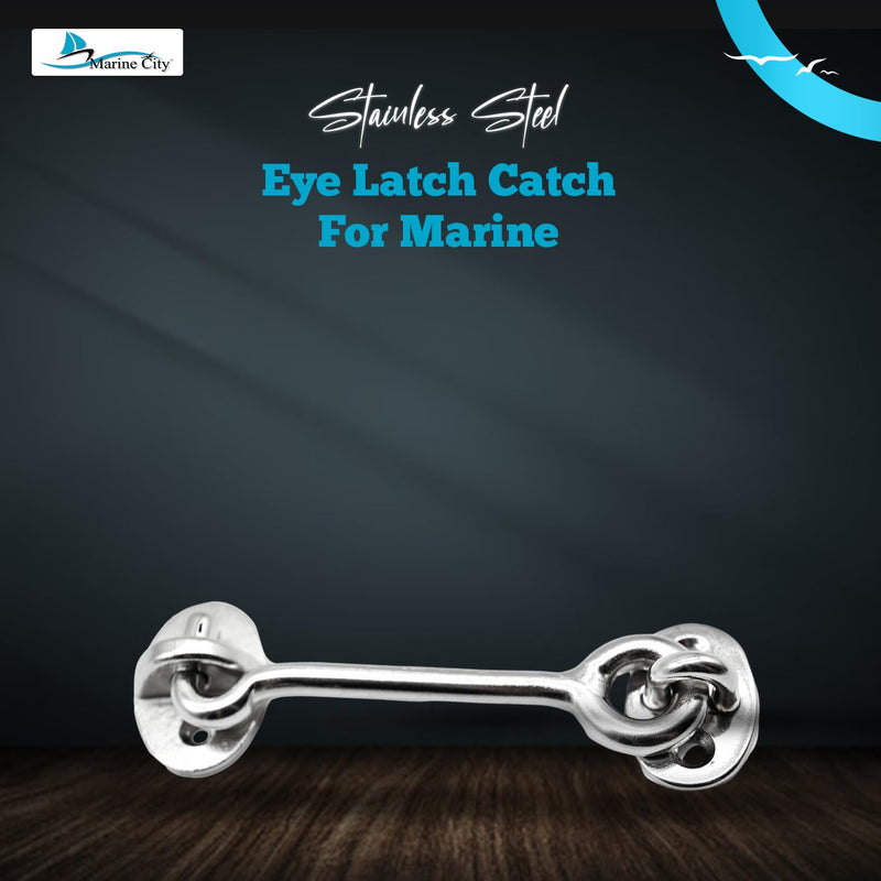 MARINE CITY Buckle Cabin Hook and Eye Latch, 316 Grade Stainless Steel, Wind Proof Shed Safety Stopper, Silent Holders Catch Lock, 3 Inches, Ideal for Marines, Boats, Ships, Yachts (Pack of 1) 3”