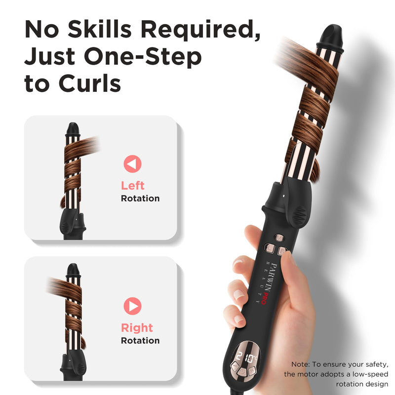 25 mm Rotating Curling Iron, Automatic Hair Curler, Dual Voltage | Nano Titanium Coating, Curling Tongs, LCD Display, Negative Ions, Auto Shut-Off, 120–210°C, for Loose Curls 25MM