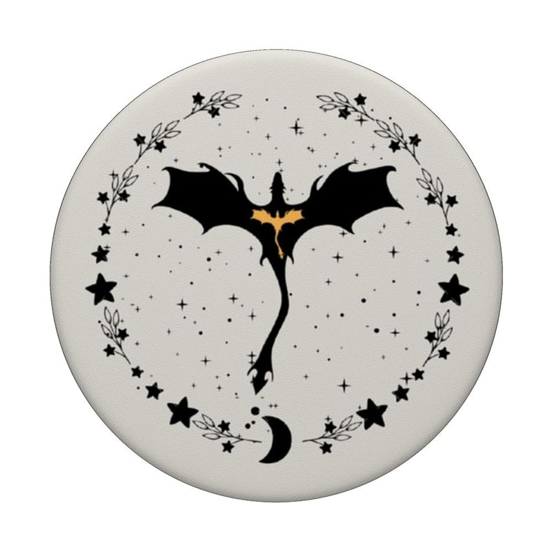 Cute Girly Black Dragon Moon Stars Floral Pattern Aesthetic PopSockets Adhesive PopGrip