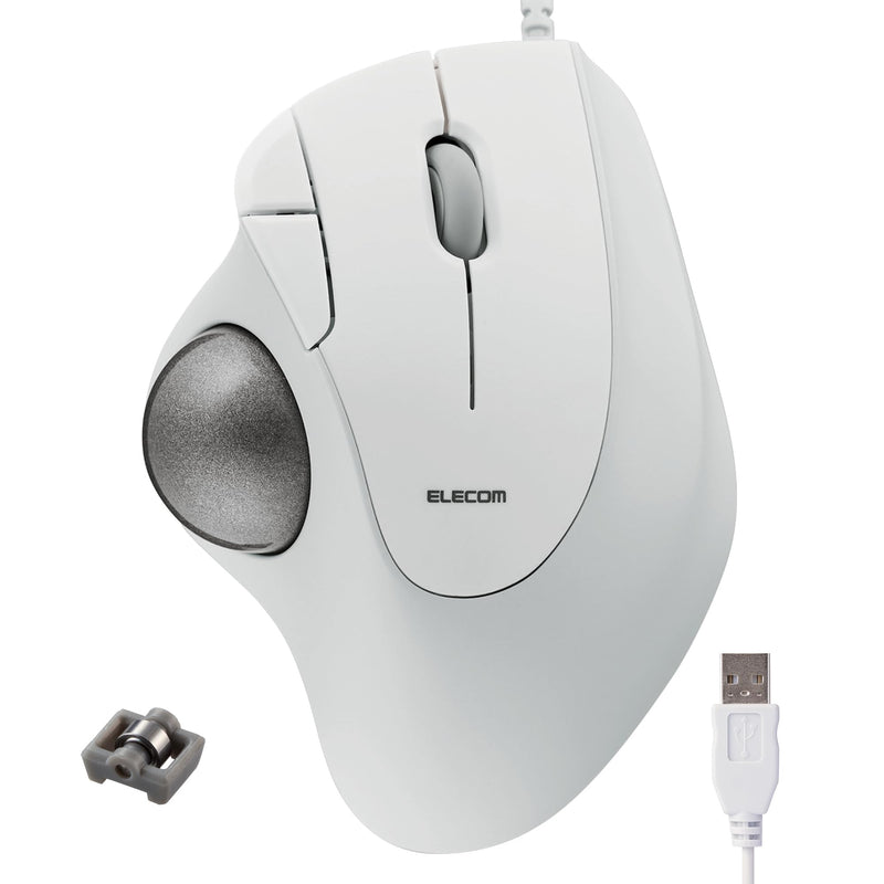 ELECOM Ergonomic Comfort Design Trackball IST Wired USB-A Connection, Super Smooth Tracking with Roller Ball Bearing, 36mm Ball, Thumb Control, Compatible for Windows, PC, and Mac White (M-IT11URWH)