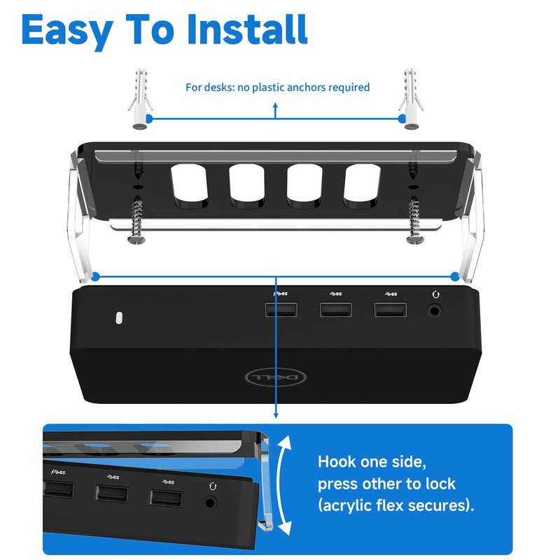 Screw-Mount Docking Station Holder for Dell D3100 Dock- Under Desk & Wall Mount Acrylic Organizer Stand (Black)