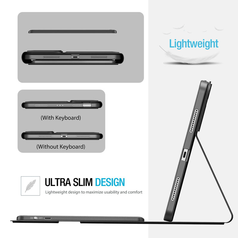 ProCase Touchpad Keyboard Case for iPad Air 11 Inch M4/M3/M2 & Air 5/4 | Detachable Keyboard with Precision Multi-Touch Trackpad, Slim Protective Case with Pencil Holder for Work & Travel - Black