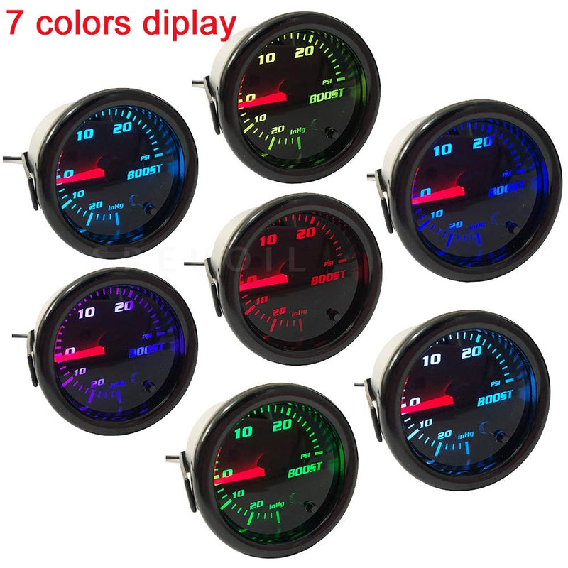 Black 52mm 2" Turbo Boost Gauge 0-30 PSI Pressure Vacuum Turbo Meter with 7 Color Tinted (Without Gauge Cup) Without gauge cup