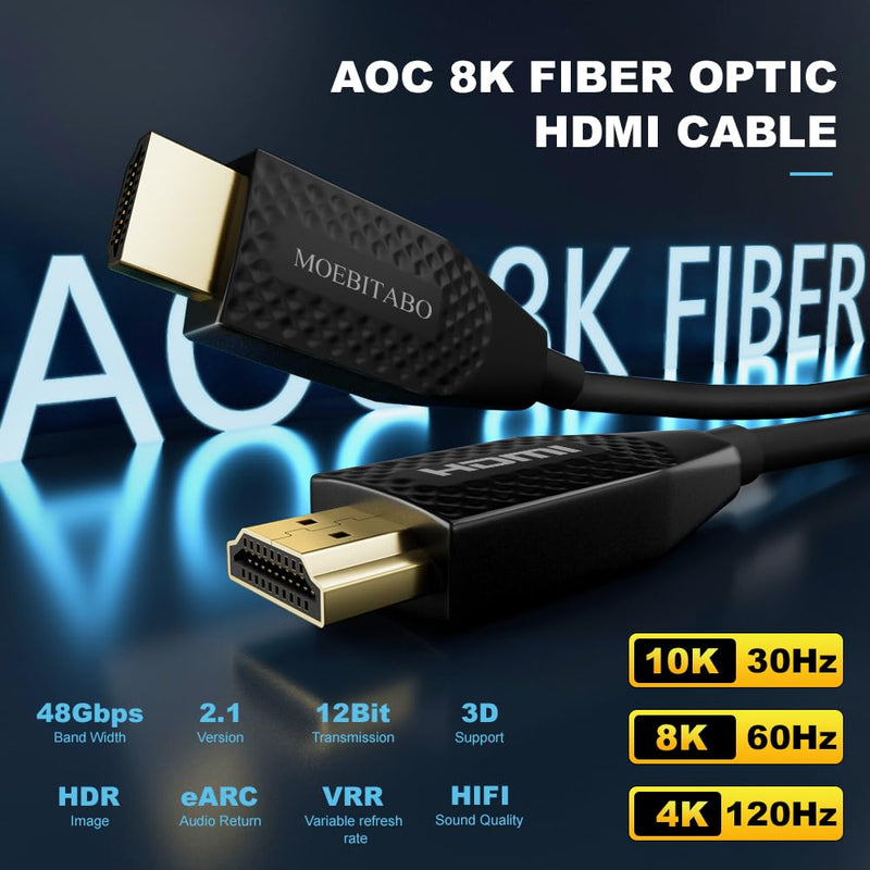 8K Long Fiber Optic Hdmi cable in-Wall CL3 Rated 48Gbps 50ft Certified Ultra High speed HDMI 2.1 Cord 8K@60Hz 4K@120Hz 10K@30Hz HDCP 2.2&2.3, eARC HDR10 Dolby Compatible with PS5/TV/PC/Switch/Mac/Xbox