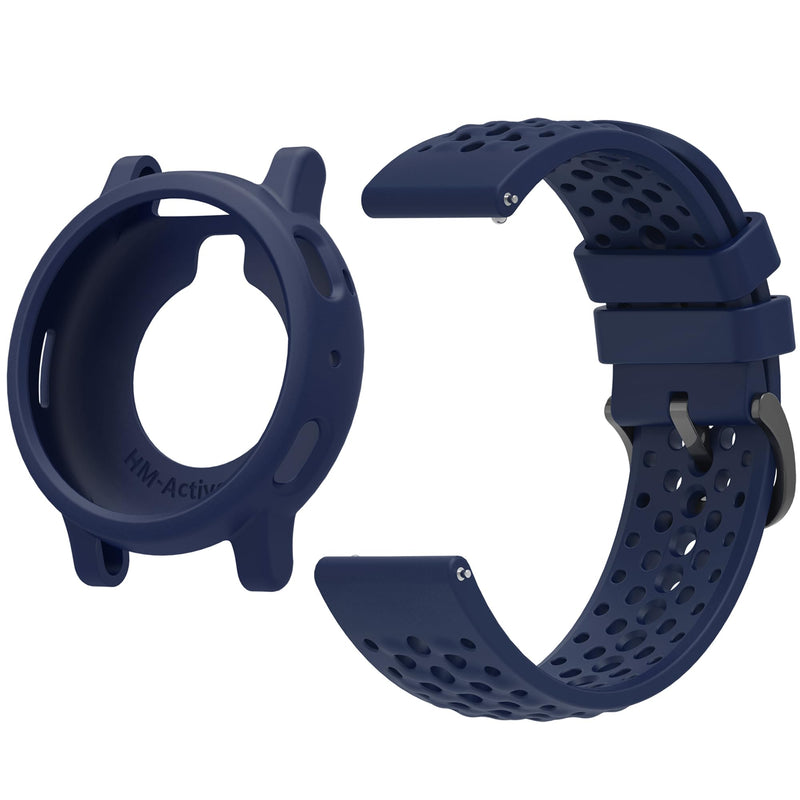 Lijinlan Case and Band Fit for Amazfit Active Max, Soft Silicone Protective Case Cover with Breathable Sport Replacement Strap for Amazfit Active Max Smart Watch Accessories Navy