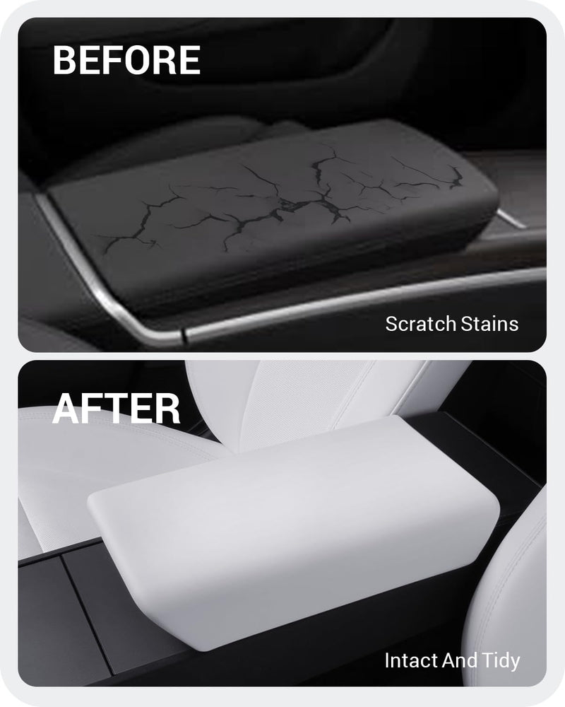 BASENOR Upgraded Center Console Cover for Tesla Model Y 2025 2026 Juniper 2024 2025 Tesla Model 3 Refresh Highland Non-Slip TPU Armrest Cover [No Logo] Arm Rest Protector Accessories White Model Y Juniper / 3 Highland White