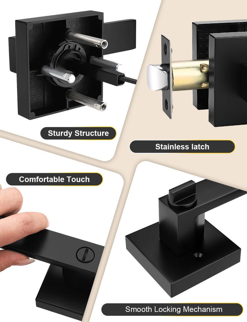 Tinewa 1 Pack Square Privacy Door Levers Locksets in Matte Black Finish, Bed/Bath Door Levers Keyless Interior Handles,Reversible for Left Right Handed Doors Privacy Door Lever - Black