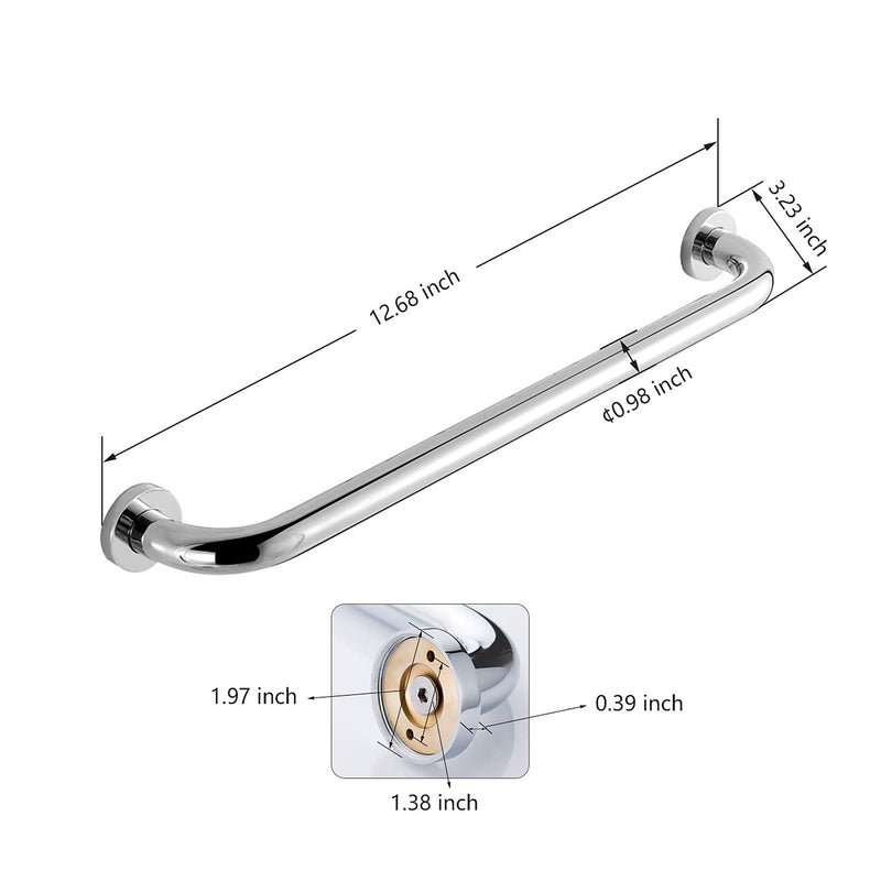 Shower Arms Grab bar for Bathroom Anti-Slip Safety Handrail Wall Grip Handle for Bathtub Toilet Slide Bars Brass Chrome Polished (12 INCH) 12 INCN