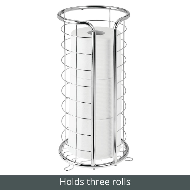 mDesign Metal Free Standing Toilet Paper Organizer Stand - 3 Rolls of Jumbo Toilet Tissue Storage - Bathroom Decor Accessory for Under Sink, Vanity, and Inside Cabinet Shelf - Omni Collection, Chrome