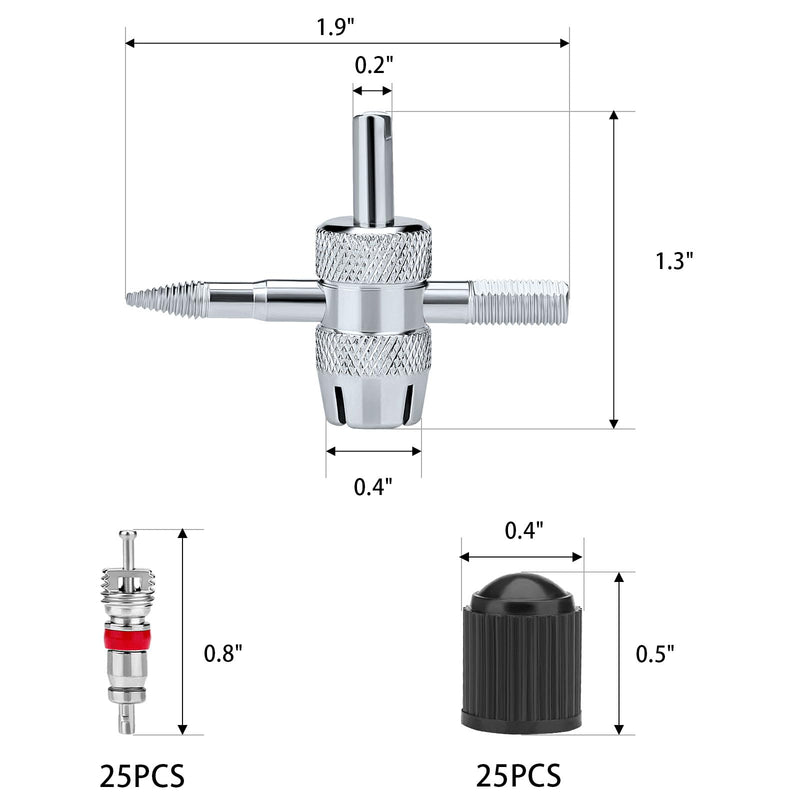 56Pcs Valve Stem Removal Tool, Valve Cores, 4-Way Valve Tool, Valve Core Remover Tool, Valve Stem Caps 56