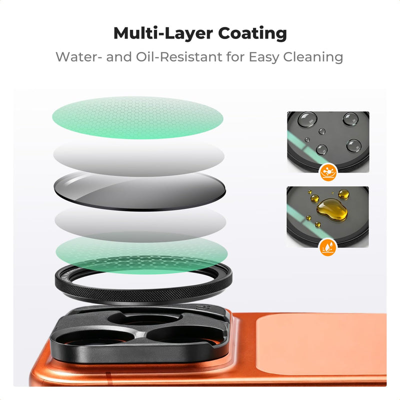 K&F CONCEPT Magnetic CPL Filter Set Compatible with iPhone 17 Pro & Pro Max | 49mm Phone Lens Filter Kit with Direct-Fit Camera Base, Case Compatible Circular Polariser for iPhone, FA302
