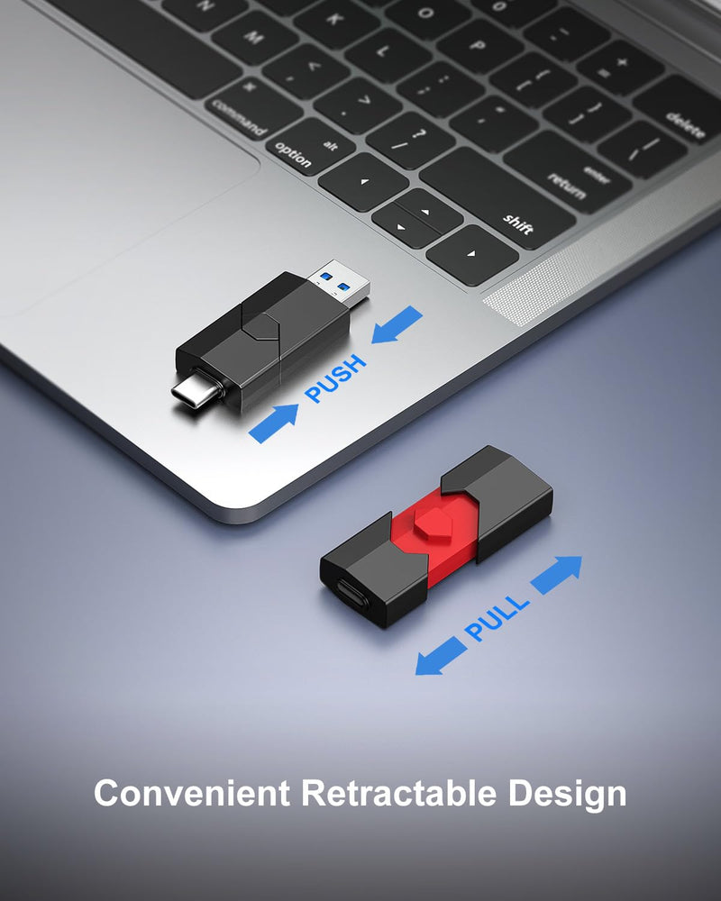 RAOYI 2 Pack 128GB USB C Flash Drive 2 in 1 Type C + USB 3.0 Flash Drive Dual OTG Retractable Type-C Thumb Drive USB-C Memory Stick for iPhone 15 iPad Pro Android Smartphone Tablet PC (Black, Red) 128GB*2 black&red