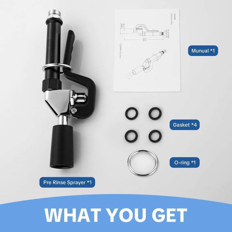 Pre Rinse Sprayer Commercial Sink Sprayer Head, Low Lead Spray Valve Dish Sprayer Nozzle with Ergonomic Handle, High Pressure Brass Faucet Parts for Commercial Kitchen faucet, Chrome Finished Black Pre Rinse Sprayer