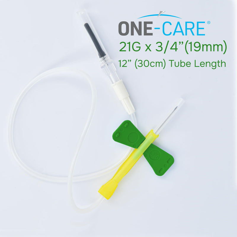 ONE-CARE 21Ga x 3/4" (Box of 50), 12'' Tube Luer Adpt, Industrial Lab Supplies Dispensing Accessories, Individually Packaged, 50 Sets