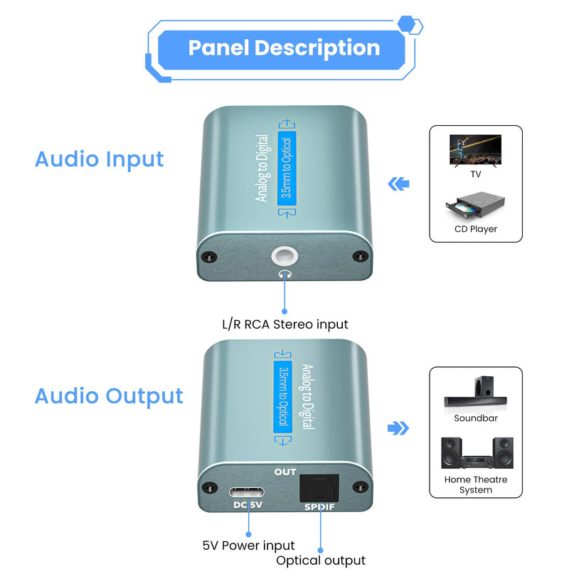 AMANKA Analog to Digital Audio Converter with Optical Cable, 3.5 mm Jacks AUX to Digital Coaxial Toslink Fiber Optic Audio Converter with Fiber Optic Cable for PS4 Xbox HDTV DVD Headphone