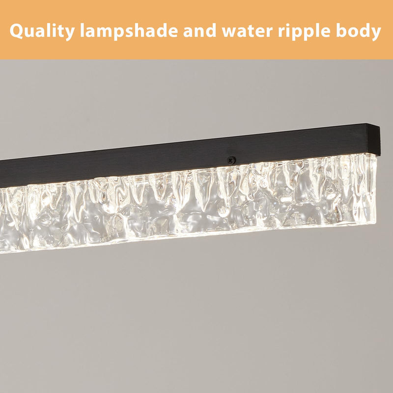 Modern Led Pendant Light, Dimmable Crystals Led Chandelier for Dining Room Light Fixture Over Table Creative Vertical Pendant Light for Kitchen Island, Dining Room, Bedroom(49.6IN) Black Water Ripples
