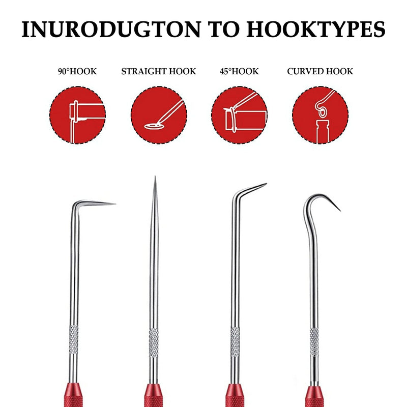 2PCS CarbonSteel Hook Tool and Pick Set,Double End Pick and Hook Set Auxiliary Dismantling Fittings,Universal O Ring Pick Set and Hook Tool Car Accessories Fit for Most Cars (Red) Red