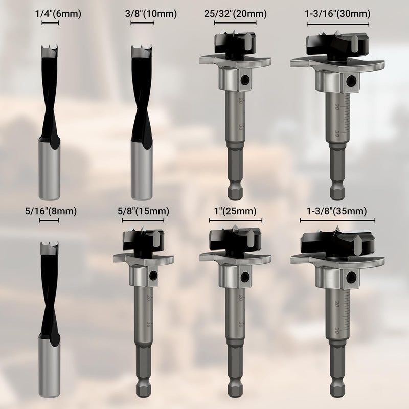 CSOOM 10 Pcs Forstner Bit Set, Hex Shank Wood Drilling Bits | Carbide tipped cutting heads, hex shank compatible with most drills, cuts hardwood, softwood, plywood and plastic 10PC