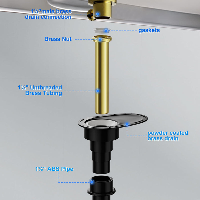 Upgrade Freestanding Tub Drain Kit - Brass & ABS Pipe, Anti-Backflow Leakproof, 1.5/2 Inch Pipe Fit, for Freestanding Bathtubs, floor-standing bathtubs, and island bathtubs Black