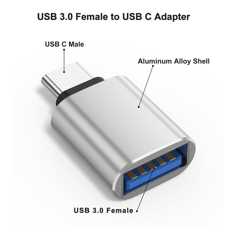 6 Pack USB C to USB Adapter, USB Type C Male to USB A 3.0 Female OTG Adapter for iPhone 17 16 15 Pro Max, MacBook Pro, Flash Thumb Drive, iPad, Samsung Galaxy, XPS and More Type C Device (Silver) Silver