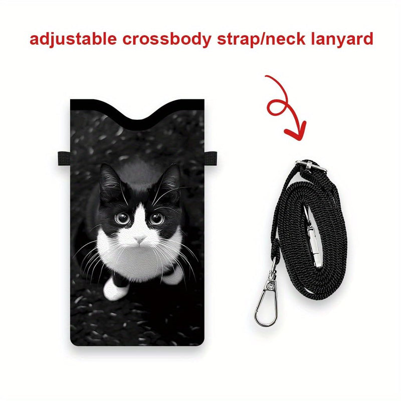 Double Sided Cow Cat Printed Unisex Crossbody Phone Bag | Adjustable Strap