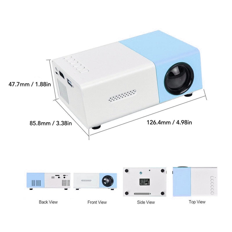 Mini Projector, Full HD 1080P Home Theater Video Projector Proyector, Portable Projector for Cartoon, 4:3 24 to 60 Inch Movie Projector with Remote Control, Blue White (US) US