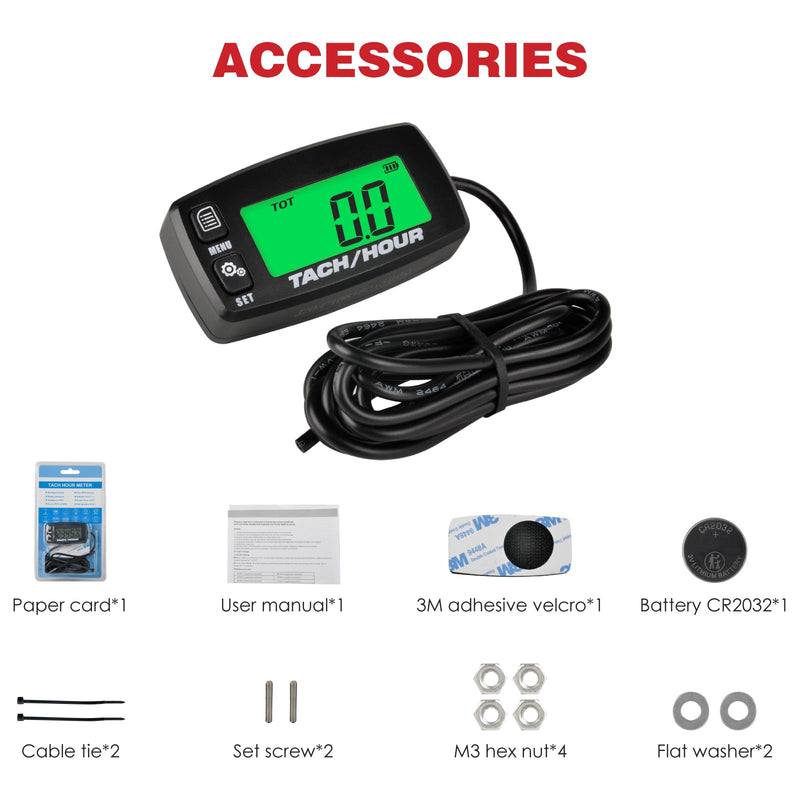 Digital Tachometer, Digital Hour Meter, Used for Lawn mowers, Motorcycles, Tractors, generators, Outboard ATVs, Snow blowers, etc., Maintenance Reminders,Replaceable Battery