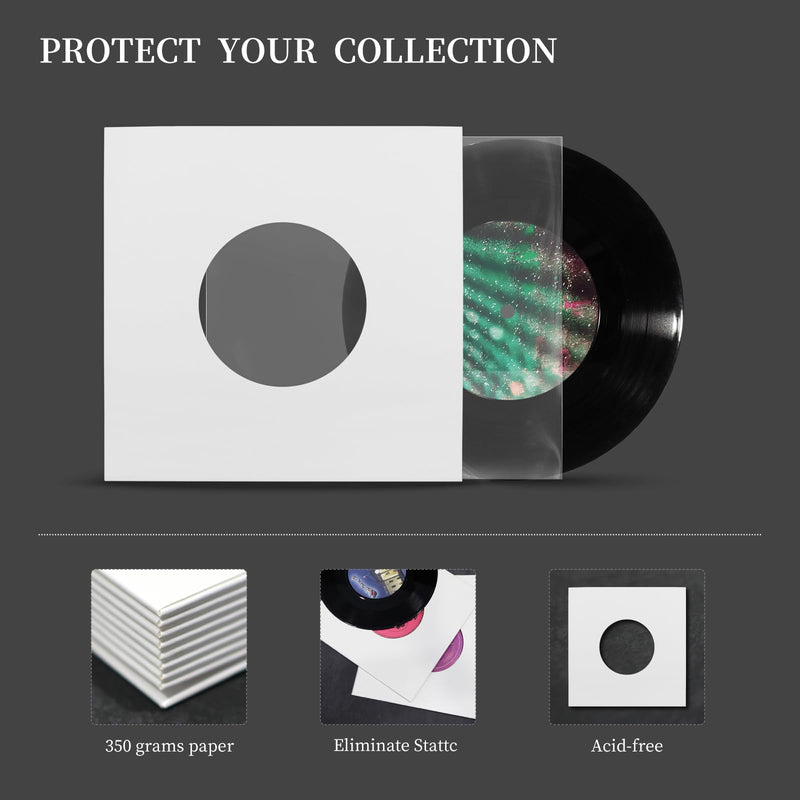 20 Pcs 7 Inch Vinyl Record Paper Jackets, Anti-Static Record Sleeve Covers, Acid-Free White Paper Vinyl Sleeves for 45 RPM Singles (Style A) Style A