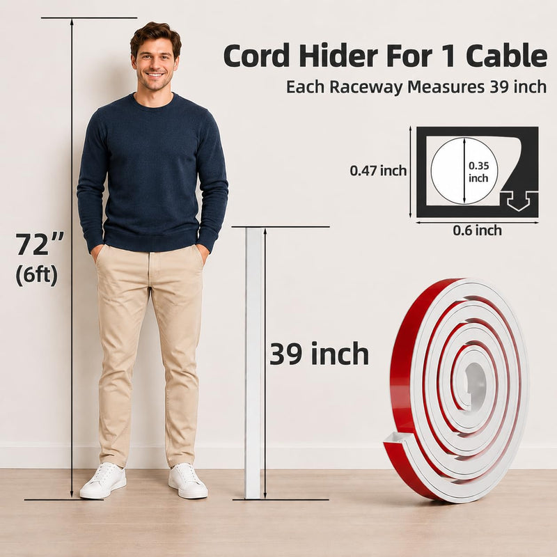 39" Flexible Cord Hider for 1 Cable,Side-Open Cord Covers for Wire on Wall | Self-Adhesive TV Cable Cover,Small Wire Concealer Hide Wires Along Wall,Cable Raceway for Home Office,White White 39 Inch