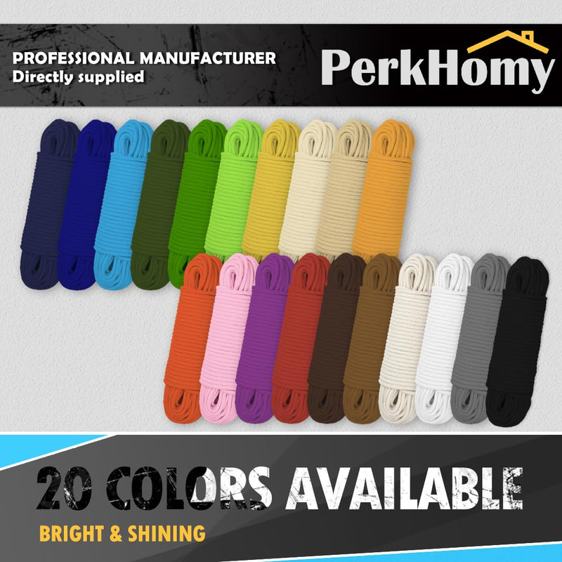 PerkHomy 100 ft 3/16" (5mm) Cotton Rope Multi Purpose Utility Diamond Braided Cord, Natural Cotton for Clothes Line Camping Crafting Flag Pole, Natural White 3/16" x 100'