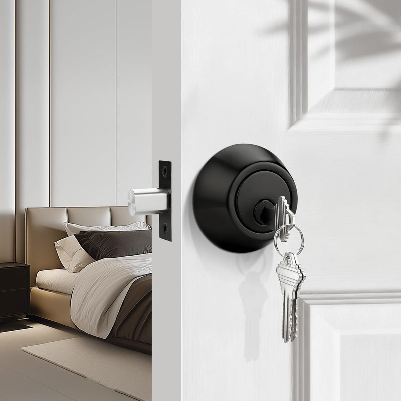 1 Pack Double Cylinder Deadbolts Flat Black, Keyed Two Sides Deadbolt Lock, Matte Black Interior & Exterior Door Hardware (for Entrance Lock and Front Gate) 1