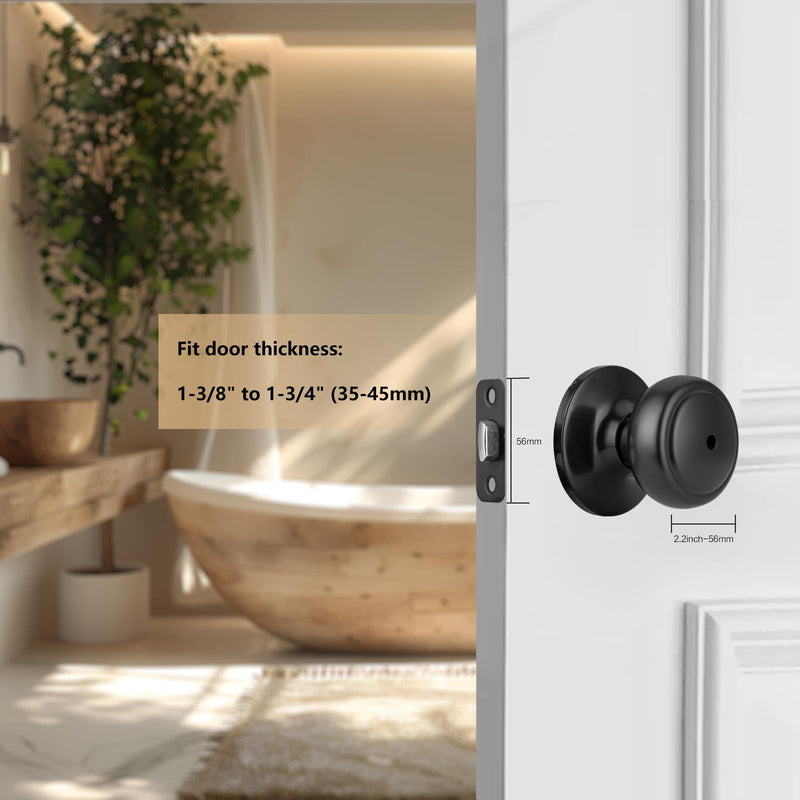 2 Pack Matte Black Door Knobs,Interior Door Knob with Lock,Coastal Style Door knob for Privacy and Bedroom (Bath or Privacy) 2 Matt Black