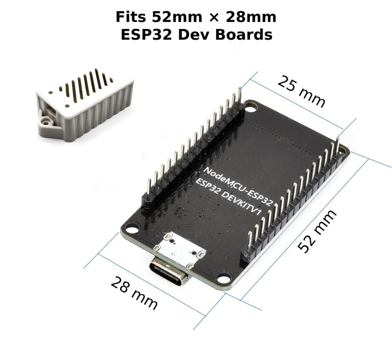Premium ESP32 Computer Case, 2-Pack, Inject Molded, Passthrough (White) | Ventilation Slots, Mounting Ears, Snap-On Lid, PC-ABS Material, Fits ESP-WROOM-32 30-Pin