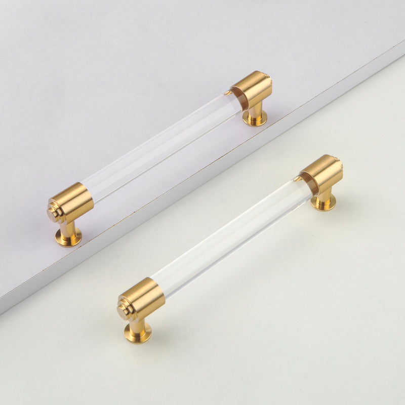 Brass and Acrylic Kitchen Cabinet Pulls 7 in Hole 4Pack Gold and Clear Elegant Drawer Handle Charming Dresser Knob for Closet Cupboard Wardrobe Laundry Room Bathroom Double Hole: 7 Inch