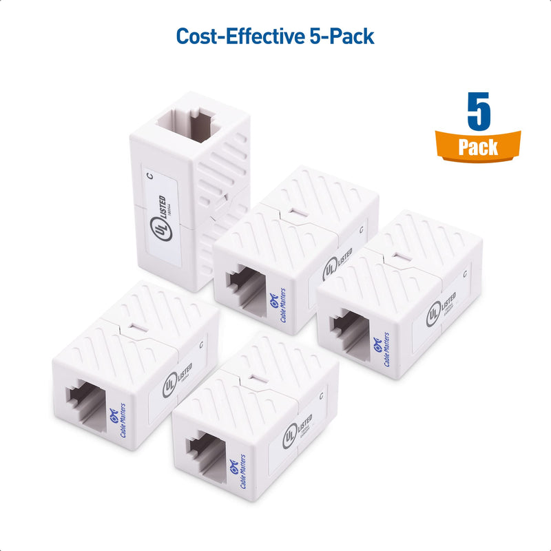 Cable Matters [UL Listed] 5-Pack 10Gbps Cat 6 Ethernet Coupler (RJ45 Coupler, Cat6 RJ45 Female to Female Adapter, Ethernet Extender Adapter) in White, Compatible with Cat6A, Cat5e