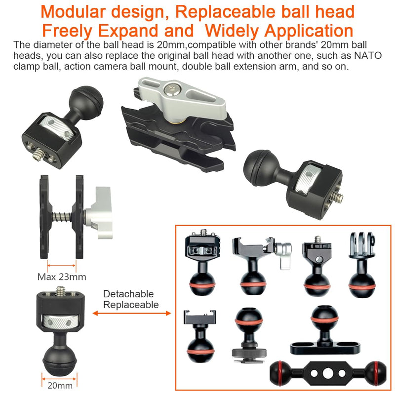 Articulating Magic Arm with 1/4"-20 Screws (with Retractable Locating Pins for ARRI), Flexible Articulating Arm Camera Field Monitor Mount with Dual Ball Heads for Camera Cage