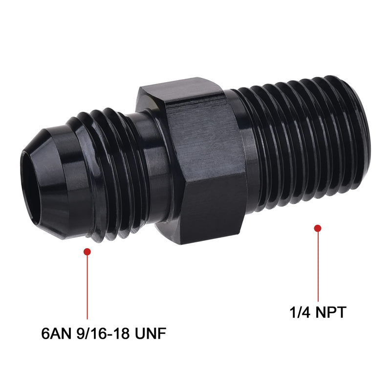 EVIL ENERGY 6AN Male Flare to 1/4" NPT Pipe Fitting Adapter Aluminum Straight Black 4PCS 6AN to 1/4 NPT