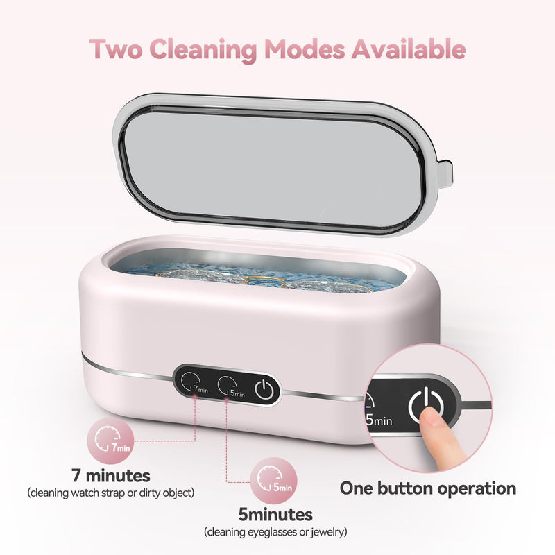 BYASKZIV Jewelry Cleaner Ultrasonic Machine, Upgraded 48KHz Ultrasonic Cleaner with 304 Stainless Steel for Jewelry, Eyeglasses, Rings, Watch Strap, Dentures-Pink Pink