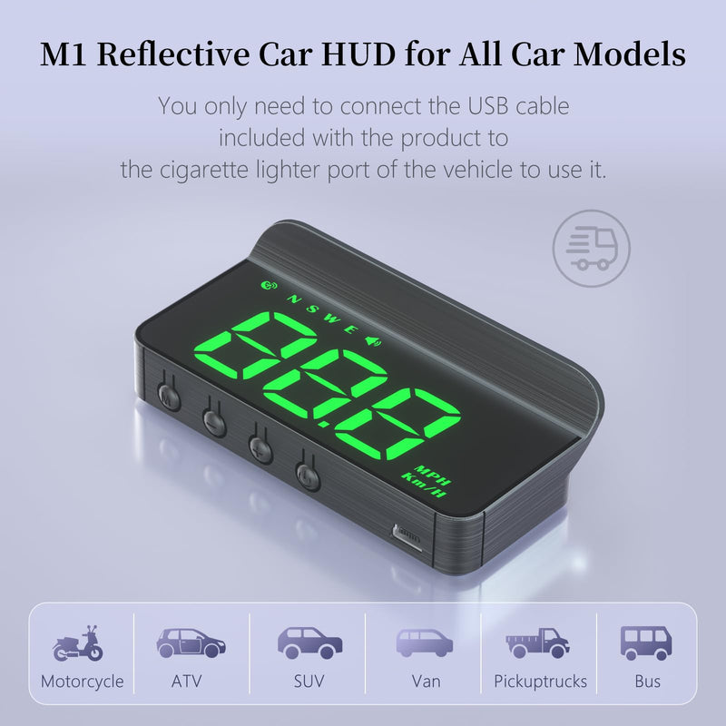 Heads Up Display for Cars,Windshield Speedometer Projector M1Green,Digital GPS Speedometer with Speed,Driving Direction,Overspeed Alarm Fatigued Driving,GPS Mode for All Vehicles M1 green