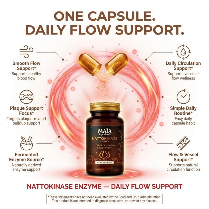 Maia Nattokinase | 5000 FU | Supports Arterial Cleanliness, Nitric Oxide, Cardiovascular Wellness | Fermented Soybean Enzyme Supplement 30 Count (Pack of 1)